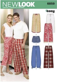 the new look pattern is available for men and women in two lengths, with wide leg pants