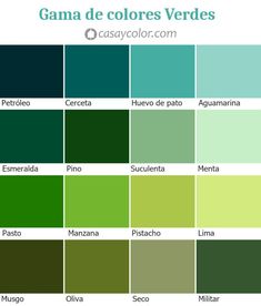 the color chart for different shades of green and blue, with text that reads gama de