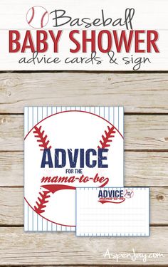 baseball baby shower advice cards and sign with the words advice for the mama to be