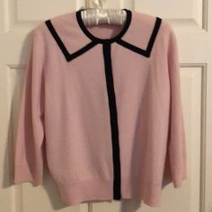 Neiman Marcus Pink Cashmere Buttoned Cardigan With Black Cashmere Trim. 3/4 Sleeves. Hidden Buttons Give Clean Line In Front Of Sweater. New Never Worn. Size Large. Buttoned Cardigan, Pink Cardigan, Button Cardigan, Black Trim, Pale Pink, Pink Black, New Style, Neiman Marcus, Sweaters & Cardigans