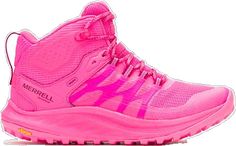 Sporty Mid-top Boots For Sports, Pink Running Shoes Round Toe For Outdoor, Sports Mid-top Boots With Boost Midsole, Functional Pink Waterproof Sneakers, Sporty Breathable Mid-top Boots, Pink Waterproof Sneakers For Hiking, Pink Waterproof Sneakers For Outdoor, Pink Waterproof Sneakers For Outdoor Activities, Functional Waterproof Pink Sneakers