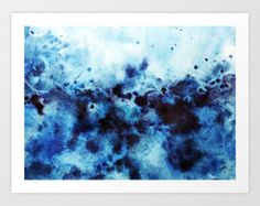 an abstract painting with blue and black colors