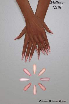 two hands reaching for each other with pink and white manies on their fingertipss