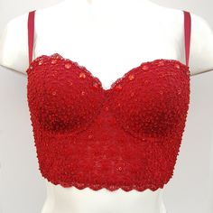 Hand Decorated Lace Bra Top Half Corset Bustier In Red Color. Available In Xs, S, M, And L Sizes. Bebe Adriana Lace Bra Top. Item Located In New York, Fast Shipping. Red Glitter Bra, Red Summer Evening Crop Top, Half Corset, Silver Crop Top, Adidas Crop Top, Cold Shoulder Crop Top, American Eagle Crop Top, Lace Bra Top, Red Lace Bra