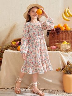 Kids Long Frocks Design Latest, Floral Design Frocks, Long Frocks For Kids, Simple Dress For Girl, Cotton Frocks For Kids, Simple Long Dress, Long Frock Designs, Floral Frocks, Shein Kids