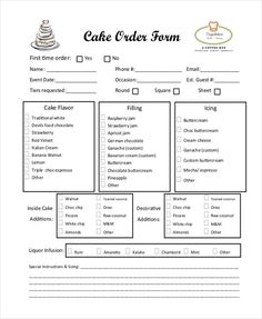 the cake order form is shown in this printable version, with instructions to make it easier