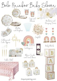 a baby shower is shown with lots of items and decorations for it's birth