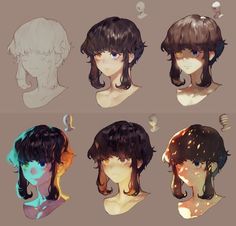 six different types of anime hair