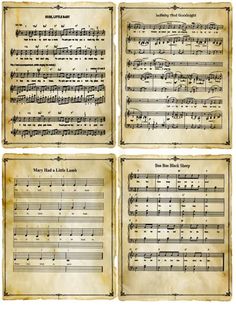 four old sheet music sheets with musical notations