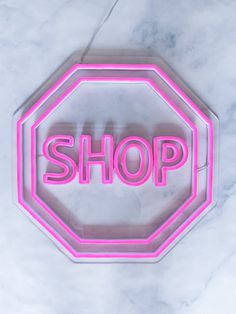 Shop LED Neon Stop Sign - Boutique Decor & More Neon Signs Boutique, Shop My Stuff Sign, Shop My Closet Sign, Pink Boutique Interior, Boutique Signage, Luxury Boutique Interior