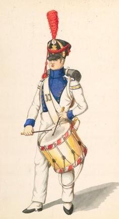 a drawing of a man in uniform with a drum