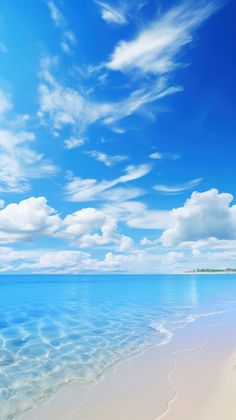 the beach is clear and blue with white clouds