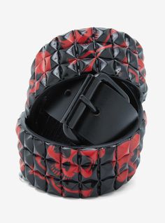 Accessorize like a baddie with this pyramid stud belt  featuring red skull and crossbones designs.Polyurethane; alloyImported Emo Accessories, Stud Belt, Tall Hoodies, Red Skull, Chain Belts, Studded Belt, Faux Leather Belts, Skull And Crossbones, Jewelry Outfit