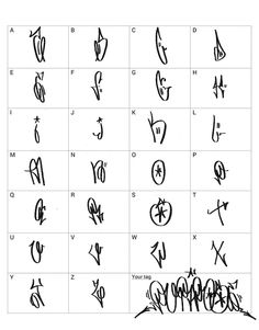 an image of the letters and numbers that are written in cursive writing