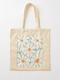 "Flowers, maybe daisies, on blue background, flat minimalistic illustration" Tote Bag for Sale by Lala-and-Jull | Redbubble Easy Canvas Bag Painting, Beachy Painted Tote Bags, Paint On Canvas Bag, Diy Canvas Tote Bag Paint, Canvas Bag Painting Ideas Easy, Canvas Tote Bag Painting Ideas Easy, Painting Ideas Tote Bag, Canvas Tote Painting Ideas, Painting A Tote Bag