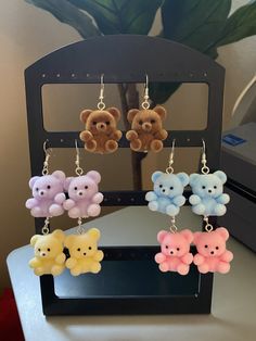 handmade earrings Celebrity Shifting, Silly Earrings, Yellow Teddy Bear, Teddy Bear Earrings, Purple Teddy Bear, Crazy Earrings, Blue Teddy Bear, Kawaii Earrings, Bear Earrings