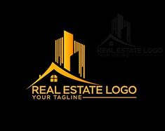 the real estate logo is shown in gold and black with an image of a house on top