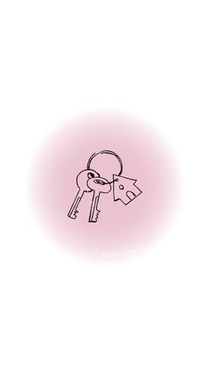 a black and white drawing of a key on a pink background