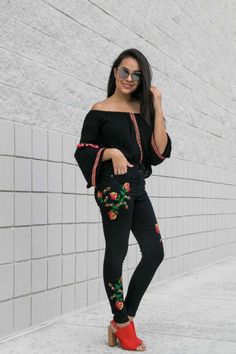 Chic Outfit from stylishlyinlove with Givenchy Sunglasses, Jonathan Simkhai Tops, Topshop Jeans, Isola Sandals Givenchy Sunglasses, Jonathan Simkhai, Pom Poms