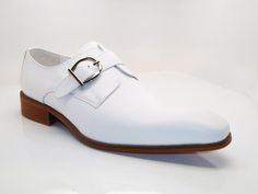 Calfskin Monkstrap White Classic White Almond Toe Slip-ons, Spring Formal Monk Strap Shoes With Leather Sole, White Almond Toe Slip-ons For Business, Classic Monk Strap Shoes With Leather Sole For Spring, Spring Formal Monk Strap Shoes With Closed Toe, White Business Loafers With Leather Footbed, White Leather Sole Plain Toe Slip-ons, White Slip-ons With Leather Sole And Plain Toe, White Plain Toe Slip-ons With Leather Sole