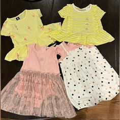 2t Brand New Summer Clothes 1)2 Size 2t Baby Gap Yellow Peplum Tops - Striped(Nwot) And Flamingo Patterns(Nwot) 2)1 Absorba Cat Dress And 1 Polka Dot Romper(Nwt) Playful Yellow Short Sleeve Dress, Casual Yellow Playwear Dresses, Casual Yellow Dresses For Playwear, Casual Yellow Dress For Playtime, Polka Dot Romper, Tulle Skirt Dress, Cat Dress, Peplum Tops, Ribbed Sweater Dress