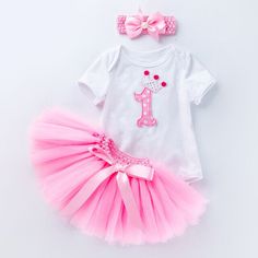 Set 1st Birthday Romper Tops Tutu Skirt Dress Outfits Baby Girls Newborn Clothes Skirt Dress Outfits, Birthday Romper, Baby Birthday Dress, 1st Birthday Dresses, Tulle Tutu Skirt, Newborn Girl Outfits, Birthday Girl Dress