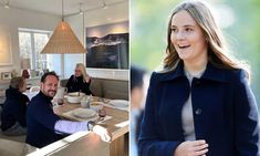 two photos of people sitting at a table with food and drinks in front of them