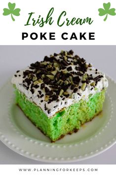 irish cream poke cake on a white plate