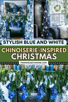 Stylish blue and white Chinoiserie-inspired Christmas decor