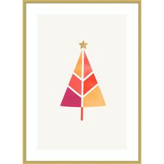 a colorful christmas tree with gold stars on it's top in a golden frame