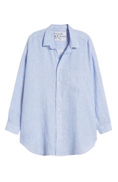 Flattering one size fits all figures, Great oversized shirt, can be worn as a cover up or style as a jacket. Frank And Eileen, Blue Linen Shirt, Blue Striped Shirt, Frank & Eileen, Cannoli, Button Shirt, Oversized Shirt, Blue Shirt, Linen Shirt