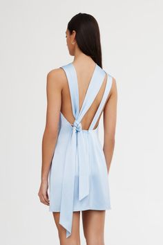 Our best selling Lana Dress has been reimagined for the event season ~ The Annabel Bias Mini Dress in Ice Blue is an elegant silhouette. Featuring soft draping detail through the body and open back feature with adjustable back ties. A great option for bridesmaids. PRODUCT DETAILS - Mini dress - Unlined - Back bodice ti Lana Dress, Grad Outfits, Ice Dresses, Formal Dresses Short, Viscose Rayon, Delicate Design, Dance Dresses, Ice Blue, Elegant Dresses