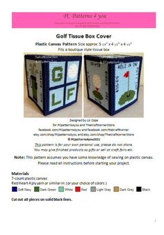 the instructions for how to make a golf tissue box cover with pictures and text on it