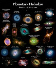 an image of planetary nebulas in the sky with their names and numbers on them