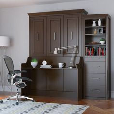 Murphy bed with desk in a deep walnut brown finish Full Murphy Bed, Murphy Bed Desk, Murphy Wall Beds, Queen Murphy Bed, Bed With Desk, Bed Wood, Full Size Mattress, Urban Loft, Wall Bed