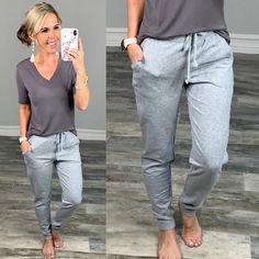 Grey Pocket Joggers    #instastyle #fallstyle #falloutfit #blogger #bossbabe #casualoutfit #easyoutfit #romper #camo #camojoggers #vacay #fashionblogger #styleblogger #style #flannelshirt #ootd #joggers #ootn #falloutfit #oufitinspirationfall #trendyfalloutfits #flannel #sweaterweather #fallfashion #fanneloutfit #dress #fashion #style #joggers #wiw Smart Casual Outfits For Women, Wantable Outfits, Casual Outfits For Women, Jogger Pants Outfit, Women Jogger Pants, Sweatpants Style, Women's Bottoms, Travel Dress