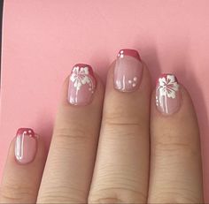 Pastel Blue French Tip Nails, Pastel Pink French Tip Nails, Pastel Nails With Flowers, Green Pastel Nails, Blue French Tip Nails Square, Pink French Tip Nails Square, French Tip Nails Square, Cute Simple Nails, Summery Nails