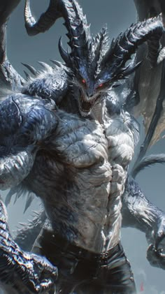 an image of a demonic creature with horns and claws on his head, standing in front of