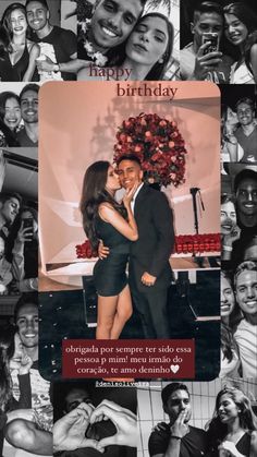 a collage of photos with the words happy birthday written in spanish and two people hugging each other