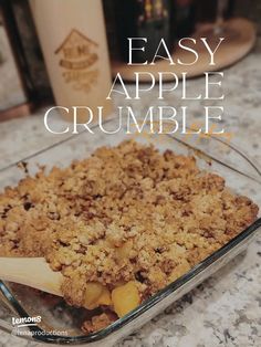 an easy apple crumble recipe in a glass dish