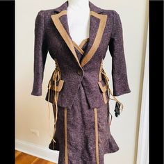 Amazing Jacket From Nanette Lepore In A Plum Tweed With Faux Suede Trim And Laces On Each Side To Nip In At The Waist. Even The Lining Is Beautiful. Approximate Measurements Are As Follows: 21.5” Length, 17.5” Bust, 14” Waist And 18” Sleeves. Nanette Lepore, Tweed Jacket, Faux Suede, Plum, Size 2, Jackets & Coats, Jackets For Women, Trim, Lace