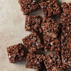 chocolate brownies cut into squares and stacked on top of each other