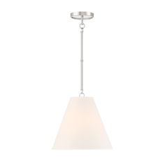 a light fixture with a white shade hanging from it's side on a white background