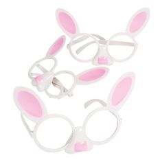 some white glasses with pink bunny ears on them