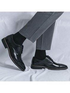 Men's Vintage Embroidery Slip-On Leather Shoes, Formal Business Shoes, Brogue Pointed Toe Loafers, Non-Slip Breathable Penny Loafers | SHEIN USA Business Leather Shoes With Ortholite Insole And Round Toe, Business Leather Shoes With Ortholite Insole, Wingtip Dress Shoes With Rubber Sole, Synthetic Leather Wingtip Shoes For Business, Synthetic Wingtip Dress Shoes With Rubber Sole, Business Dress Shoes With Ortholite Insole And Round Toe, Business Dress Shoes With Ortholite Insole, Business Lace-up Leather Shoes With Ortholite Insole, Low-top Dress Shoes With Cushioned Footbed For Business