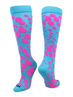 PRICES MAY VARY. FUN SPORTS SOCKS: Stand out on the field or court with these crazy leopard socks in fun neon colors. This style sock hits just below the knee making it a great choice for fashion, softball, volleyball, lacrosse, soccer, cheer, field hockey, fun runs and more! DESIGNED FOR PERFORMANCE: These lightweight athletic socks feature our patented DRY-IQ moisture control technology which wicks moisture away to keep your feet dry and prevent blisters. Additionally, these unique socks featu Blue Fitted Sports Socks, Pink Breathable Fitted Socks, Pink Knee-high Sports Socks, Leopard Socks, Prevent Blisters, Unique Socks, Over The Calf Socks, Youth Shoes, Leopard Spots