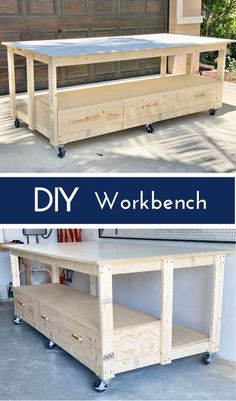 the diy workbench is made out of pallets