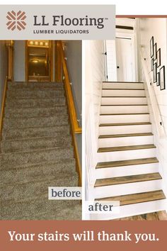 the before and after pictures of carpet cleaning in an entryway with stairs painted white