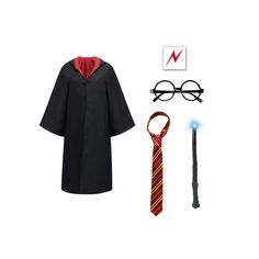 PRICES MAY VARY. Wizard Dress Up SET：The magic movie theme birthday party decoration supplies come with 1 Harry Robe,1 x Striped Necktie,1 x Light Up Wizard Wand,1 x Time Turner Necklace, 1x Deathly Hollows Necklace,2 x Temporary Tattoo,1 x HP Glasses frame (No Lenses). SKIN-FRIENDLY MATERIALS -The wizard cloak and striped knit tie are quality polyester,soft and warm.Wizard glasses and wand are made of environmental plastic.Temporary tattoos are non-toxic material.Do not worry about allergy to s Wizard Dress, Wizard Cloak, Film Theme, Halloween Masquerade Party, Deathly Hollows, Movie Theme Birthday Party, Time Turner Necklace, Pig Halloween, Wizard Robes