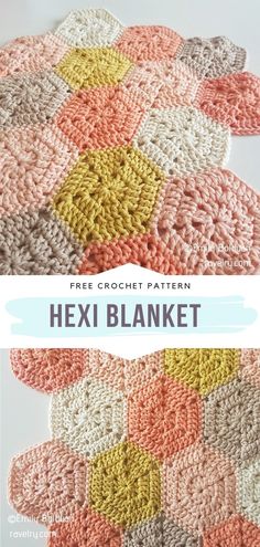 a crocheted hexi blanket is shown with the text, free crochet pattern